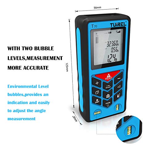 Laser Distance Measurer,Tuirel T70 Laser Tape Measure 70m/229ft/2755in with 2 Bubble Levels Pythagorean Mode and Area, Volume Calculation and Range Finder