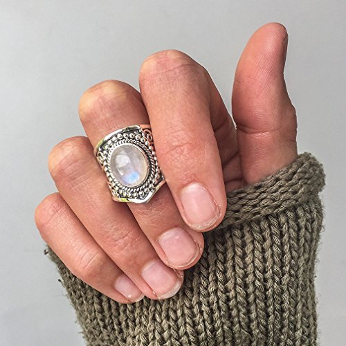 Preisvergleich Produktbild LnLyin Damen Boho natürlicher Edelstein Marquiseschliff Mondstein Türkis Ring Verlobungsring Hochzeit Brautschmuck #8 Moonstone
