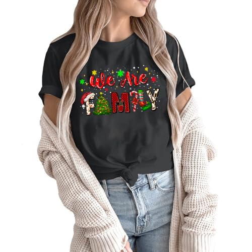 Image of Merry Christmas Family Shirts Plus Size Tops Couple Outfit Tee Parent-Child Short Sleeves Christmas Top