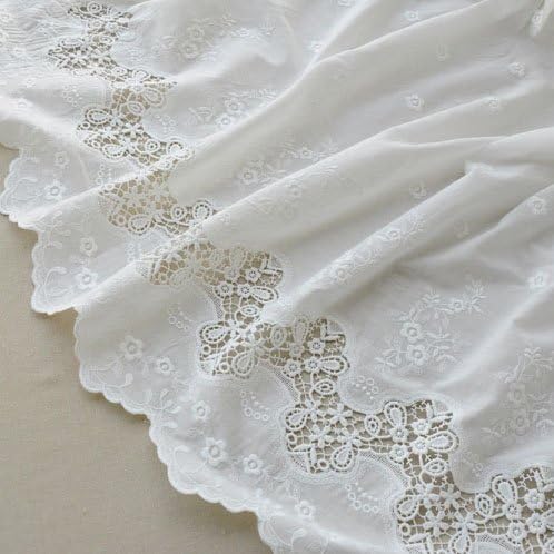 53 inches Width Off- White IRIZ Retro Cotton 3D Embroidery Floral Lace Fabric by The Yard