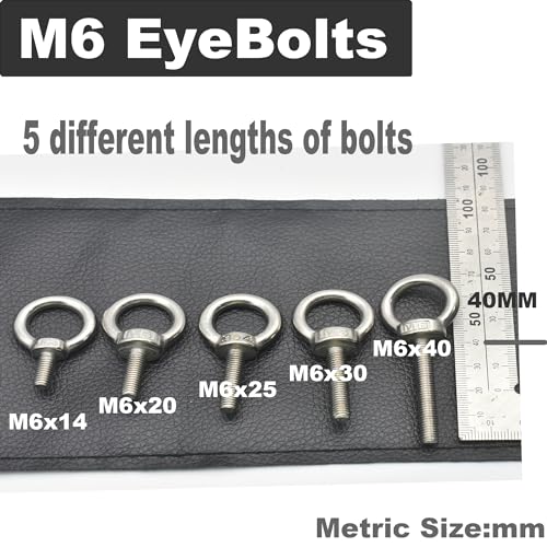 Image of 6 Packs M6 Stainless Eyebolt 1.6 inch(40mm) Long Male Screw Thread Ring Shoulder Eye Bolts