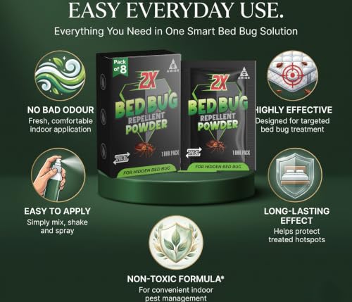 Image of Amish 2X Bedbug Repellent Powder Pack of 8 | Fast-Acting Formula for Mattress, Sofa & Furniture | Long-Lasting Protection Against Hidden Infestations | Home Pest Control