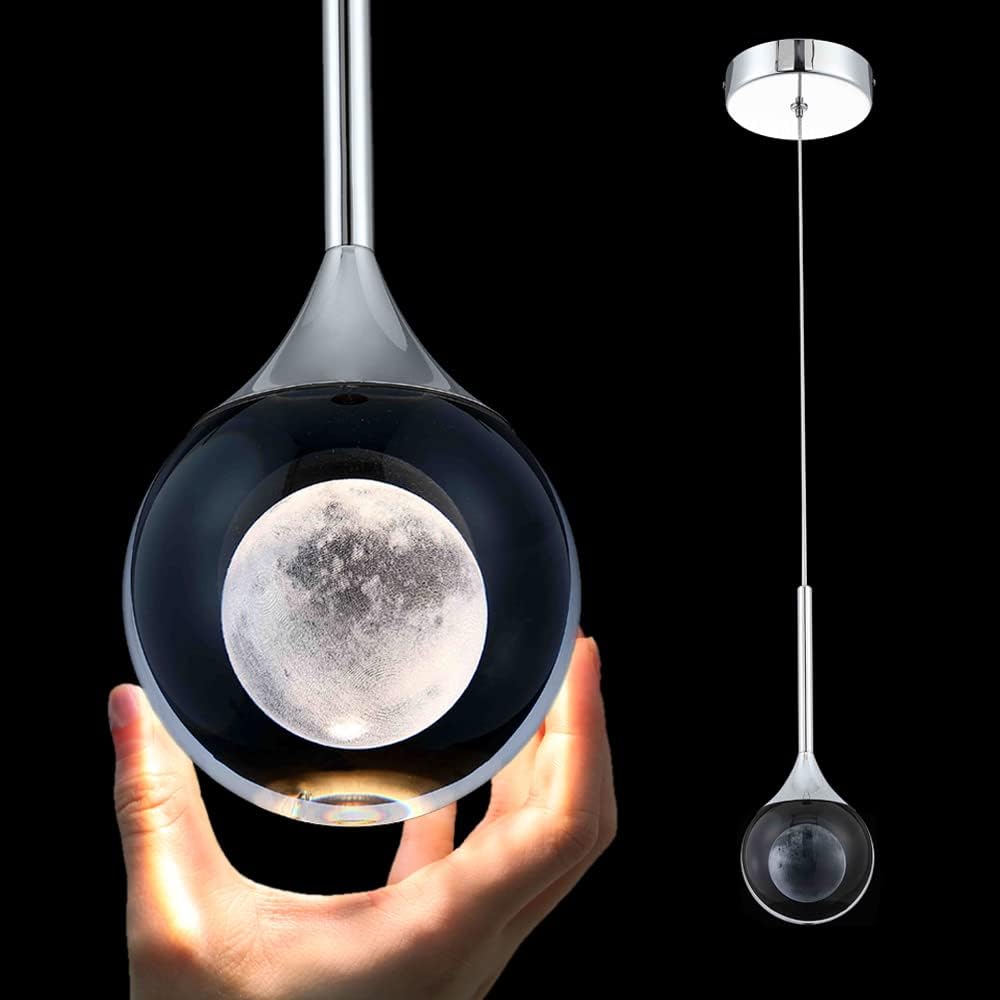 Sedelan Crystal Pendant Light, Modern Pendant Lights Kitchen Island 1-Light, LED 5W Mini Pendant Lighting, Fancy Island Lights for Kitchen Bedroom Dining Room Bathroom Bar, Chrome