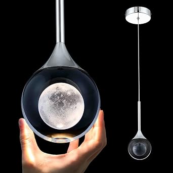 Sedelan Crystal Pendant Light, Modern Moon Kitchen Island Lighting, LED 5W Mini Hanging Light, Fancy Island Lights for Kitchen Bedroom Dining Room Bar, Chrome