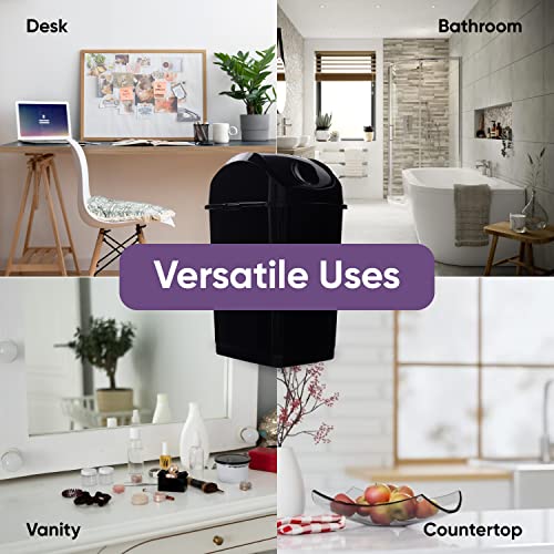 Image of Superio Small 2.5 Gallon Plastic Trash Can with Swing Top Lid, Compact Slim Waste Bin for Under Desk, Office, Bedroom, Bathroom, Dorm Room, 10 Qt. Portable Garbage Can (Black, 2 Pack)