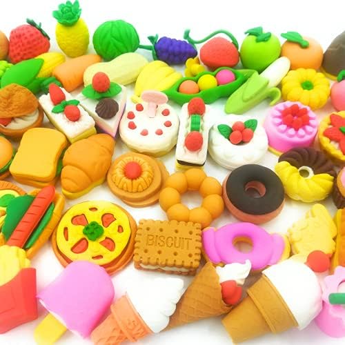 Food Erasers OHill Pack of 46 Pencil Erasers for Kids Pull Apart 3D Mini Erasers Assorted Food Cake Dessert Puzzle Erasers for Birthday Party Supplies Favors, School Classroom Rewards and Novelty Toys