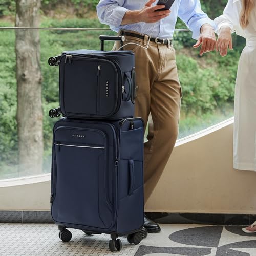 Image of VERAGE Carry On Underseat Luggage with USB Port, Underseater Rolling Spinner Luggage,14.5 inches Softside Suitcase Airline Approved, Navy, Upgrade-14-Inch Plus Underseat