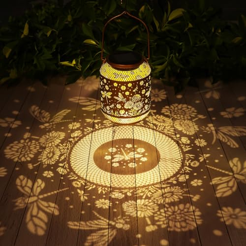 Image of Solar Lanterns Outdoor Waterproof Dragonfly Garden Decor Birthday Gifts for Women Mom Grandma Hanging Solar Lights Metal Decoration Outside for Yard, Patio, Backyard, Porch, Pathway