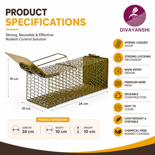 Image of Divayanshi Heavy-Duty Rat Trap - Reusable Humane Rodent Catcher for Mice & Rats, Strong Spring Mechanism, Easy to Set & Clean, Indoor & Outdoor Use (9 inch)