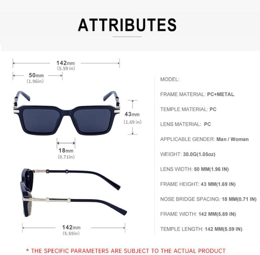 MUTYNE Retro Punk Sunglasses Rectangle Steampunk Shades Suitable for women men UV400