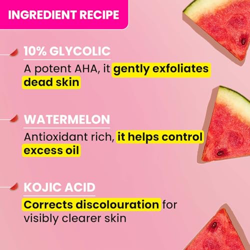 Image of Dot & Key Watermelon 10% Glycolic Serum for Face Glowing, With Kojic, Hyaluronic, Exfoliating | Targets Pigmentation & Dark Spots | Targets Dullness, Uneven Texture, Sebum & Excess Oil | Serum For Oily & Normal Skin | 30ml