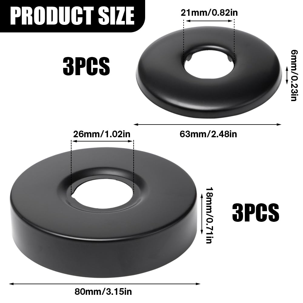 BlueXP 4 stuks douchekraan rozet zwart 70 mm en 66 mm afdekrozet kraan buisafdekking schroefdraadrozetten rozetten voor badkamer douchekraan kranen radiatoren