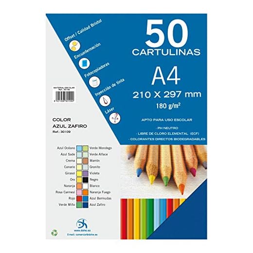 Dohe - Cartulinas A4 Azul Zafiro para Manualidades e Impresión (50 uds.) - 21x29,7 cm - 180 g/m² - Material de oficina