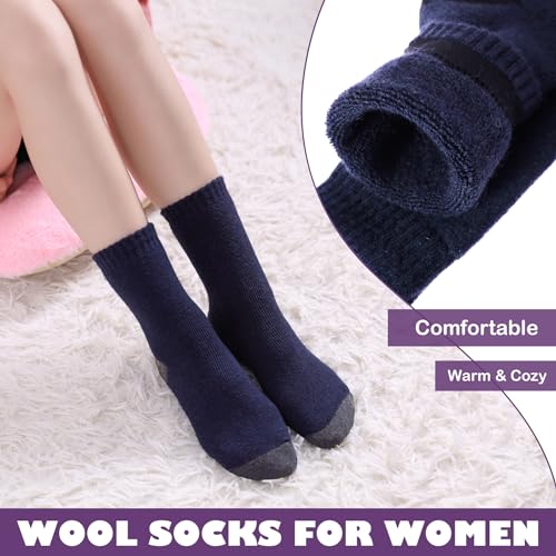 Image of LINEMIN Wool Socks for Women Winter Warm Hiking Thick Warm Cozy Boot Crew Gift Socks 5 Pairs