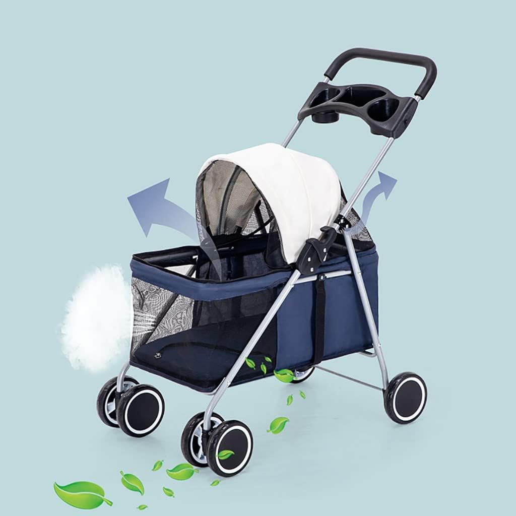 Pet Stroller Simple One-Hand Folding 4-Wheel for Cat/Dog Reversible Direction Universal Wheel Seat Belt with Link Brake (Black)