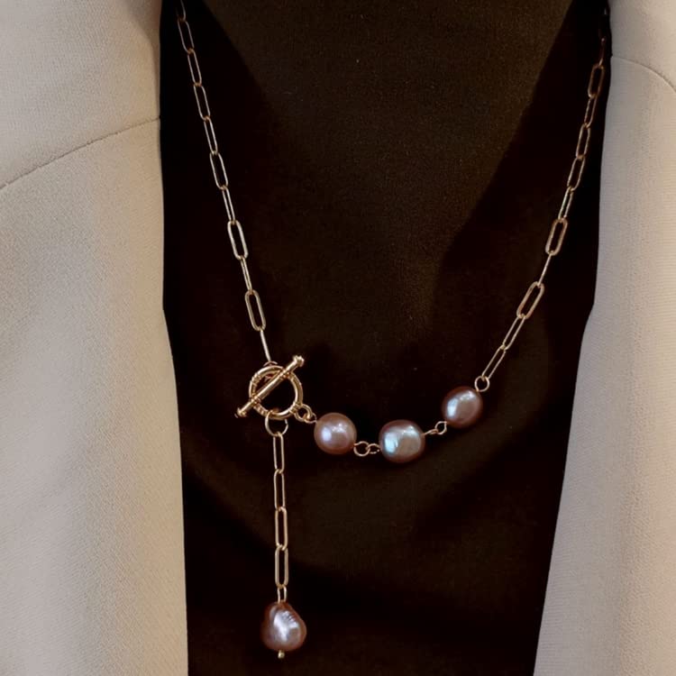 Natural Freshwater Baroque Pearl Necklace with Gold Plated Martinee Chain for Women, Trendy Jewelry Gifts for Her, Anniversary and Birthday Gifts for Wife and Girlfriend4