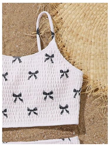 Milumia Girl's 2 Piece Bikini Set Textured Bow Knot Spaghetti Strap Bathing Suits3