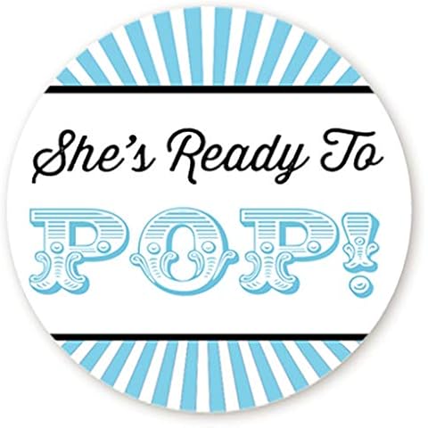 Blue Ready to Pop Baby Shower Stickers | 36 Matte Stickers | 2 Inches Round | Ready to Pop Baby Shower Labels Cover