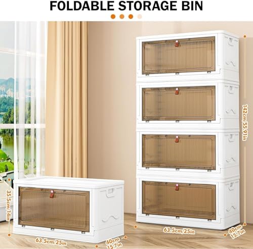 Image of YFXCVSL 4 Tier Plastic Storage Bins with Lid 102QT, Stackable Storage Containers with Wheels, Folding Storage Boxes, Stackable Storage Bins, Organizers and Storage for Living Room