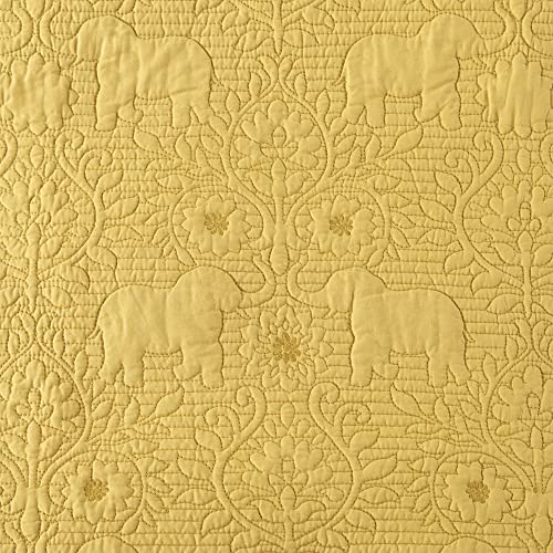 Ink+Ivy Kandula Full/Queen Size Quilt Bedding Set - Mustard Yellow , Quilted Floral, Elephants – 3 Piece Bedding Quilt Coverlets – 100% Cotton Percale Bed Quilts Quilted Coverlet #TOP7
