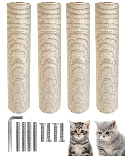 TIMHAKA Cat Scratching Post Replacement 4 PCS 15.7 inch Sisal Pole Cat Tree Replacement Posts Refill Sisal Rope Scratcher Posts for Indoor Tree Tower Scratch Post Replacement for Refurbishment