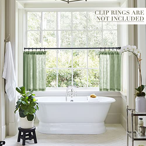 Xtmyi Sage Green Linen Textured Light Filtering Privacy Semi Sheer Window Curtain Panels For Kitchen Accessories Boho Decor Rod Pocket Short Small Curtains For Bedroom Bathroom,36 Inches Long #TOP3