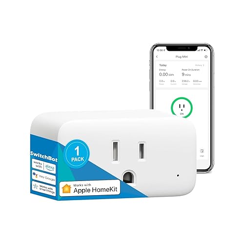 Miniatura 1 de SwitchBot HomeKit Smart Plug Mini 15A, no requiere concentrador, monitor de energía, WiFi (solo 2.4 G), toma de corriente funciona con Apple