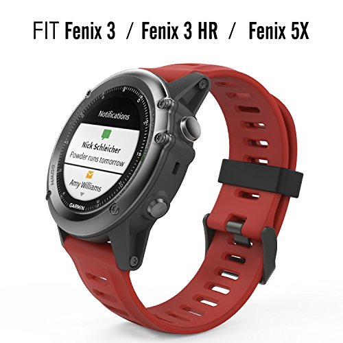 Moko Band Compatible With Garmin Fenix 3/Fenix 5X, Soft Silicone Replacement Watch Band For Garmin Fenix 3/Fenix 3 Hr/Fenix 5X/5X Plus/D2 Delta Px/Descent Mk1 Smart Watch - Dark Red #TOP1