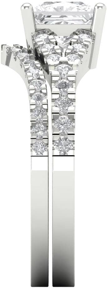 3.36 ct Princess Cut Clear Simulated Diamond 14k Yellow Gold Solitaire with Accents Wedding Engagement Bridal Ring Band Set