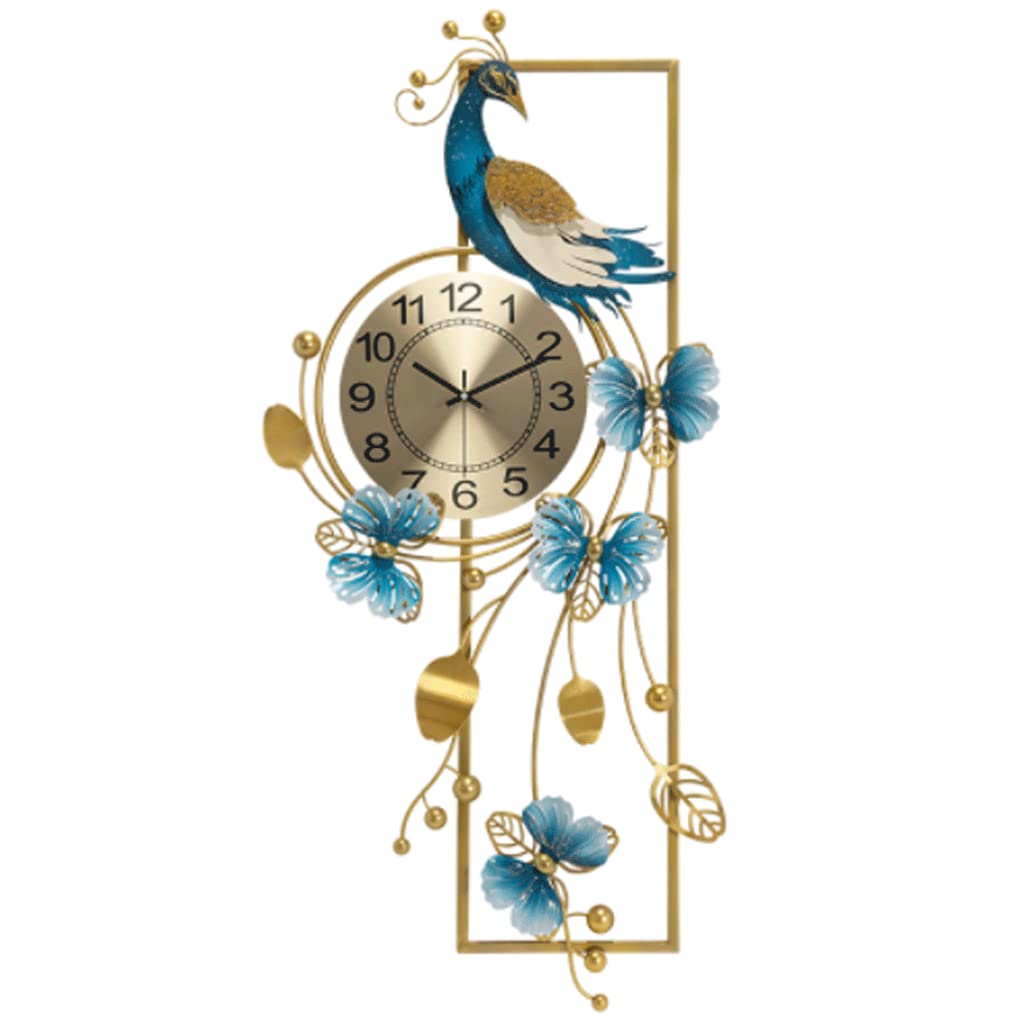 SaryEdge Peacock Wall Clock Metal Design Silent Art Clocks Operated Decorative Digital for Living Room Decor Non Ticking,