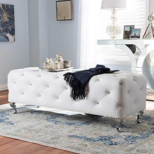Baxton Studio Stella Crystal Tufted Modern Bench, White, 54(L)X19(W)X19.5(H) by Baxton Studio - Image 6