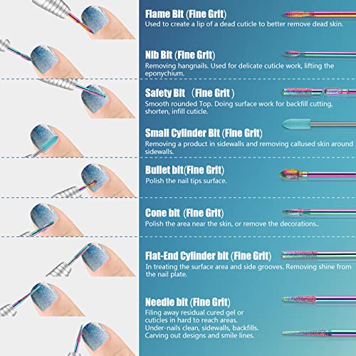 14Pcs Nail Drill Bits Set, 3/32'' Professional Diamond Carbide Cuticle Remover Drill Bits For Nails, Rotary Burrs Electric Manicure Nail File Bit For Acrylic Gel Nails Cuticle Manicure (Sliver) #TOP2