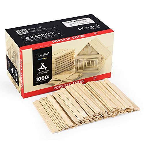 Magicfly 1000pcs Popsicle Sticks, Natural Wooden Food Grade Craft Sticks, 4-1/2 Inch Great Bulk Ice Cream Sticks for Craft Project, Home Decoration