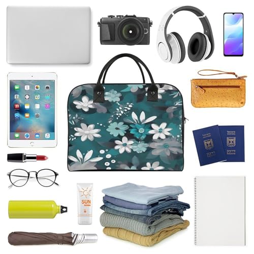 Bolso Tote Floral Gris Azulado y Blanco con Correa Ajustable miniatura 5
