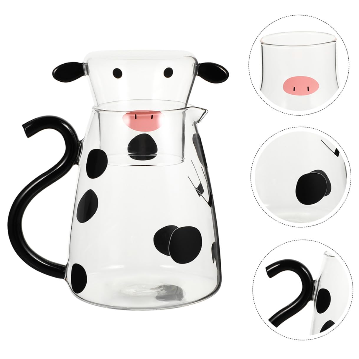Kreative Cartoon Kuh Glaskaraffe Hitzebeständig Klarer Glas Wasserkrug mit Becher Set Multifunktionaler Kaltes Wasser Spender für Tee Milch Saft und Getränke