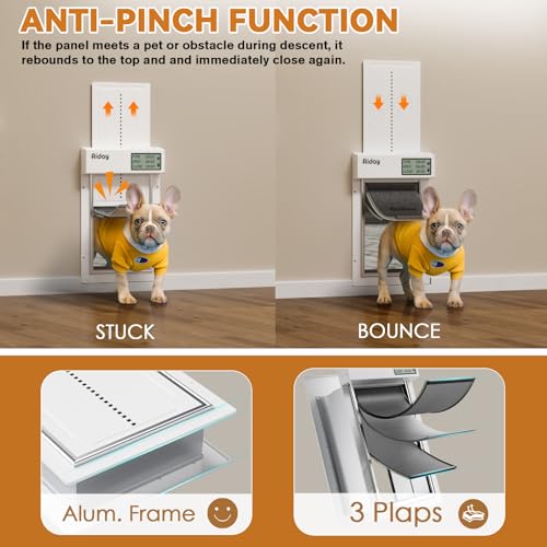 Automatische Hundetür für Wand – Mittlere elektronische Smart Pet Tür mit LCD-Display, 3 Klappensystem & Timer/Manuelle Modi, Anti-Pinch, Heavy Duty für mittelgroße Hunde bis zu 18 kg (M)