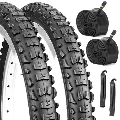 Dioty 20' Puncture Resistant Mountain Bike Tire and Tube Combo, 20x1.95 53-406 Folding Replacement Cruiser Bicycle Tires Set with Levers for BMX MTB Off-Road Bike, Fits Tire Widths 1.95'-2.125'