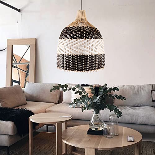 Littleglovo Rattan Pendant Light, Handmade Woven Pendant Light Fixtures for Kitchen Island, Bamboo Hanging Ceiling Light, Wicker Chandelier for Living Room Bedroom - 15.7" x 11.8" (Bulb Not Included) - Image 2