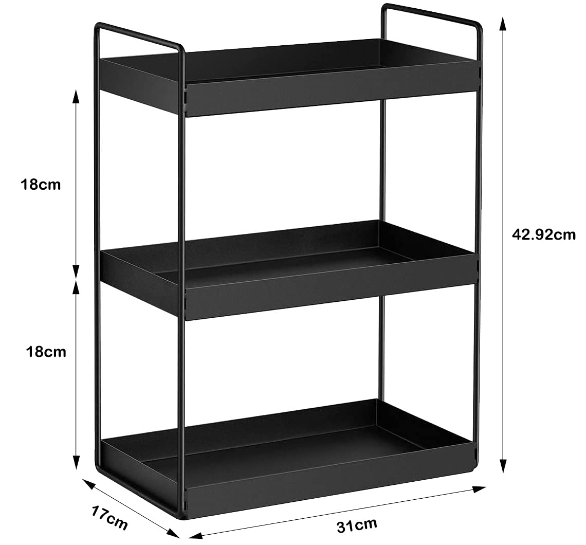 Küchen Gewürzregal Standregale mit 3 Ebenen Duschablage aufbewahrung Badezimmer Arbeitsplatte Unterschrankregal Organizer Vanity Tray Kosmetik & Make-up Lagerung, Schwarz