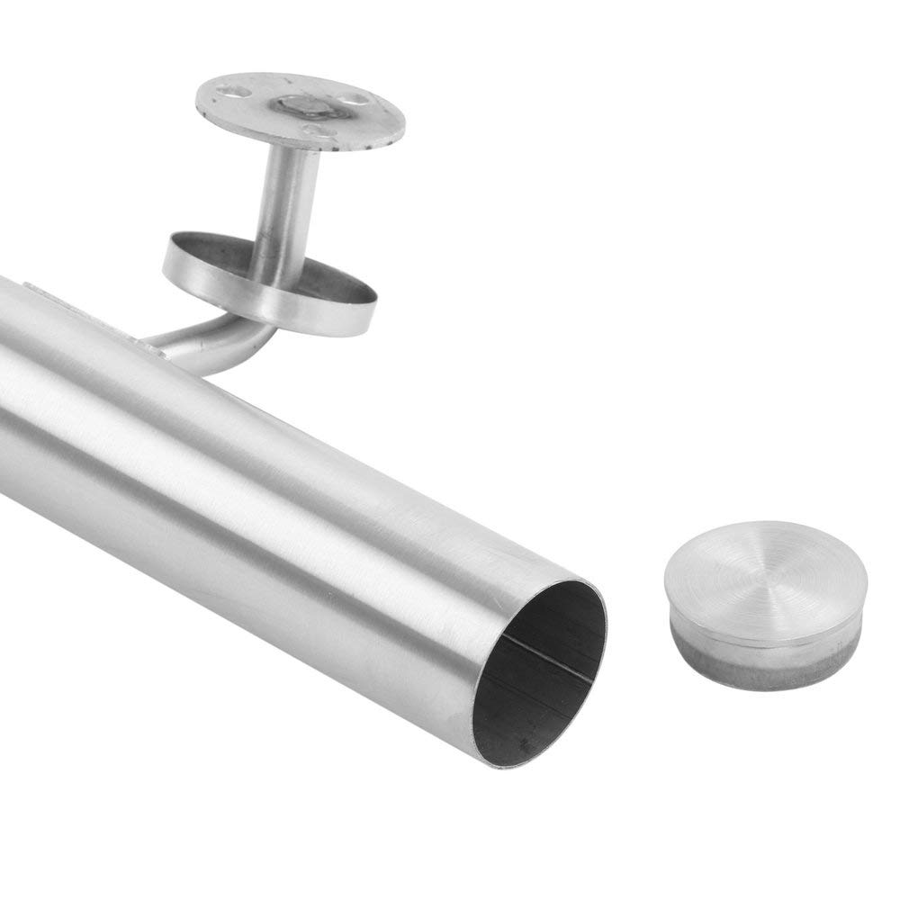 Edelstahl Handlauf V2A 42,4mm 240K geschliffen Wandhandlauf mit leicht gewölbter Endkappe 1000 mm