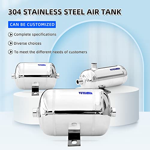 Image of 1 /4 inch NPT Air Compressors 0.3 Gallon Stainless Steel Portable Air Compressor Max 180PSI Air Reservoir Water Storage Tank for Truck, Car, Air Horn, Inflating Tires, Air Ride