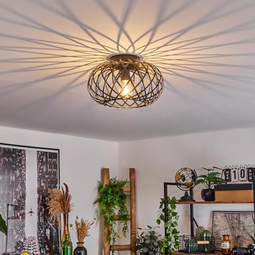 Plafonnier Oravi rond noir vintage lustre grillage E27 30cm