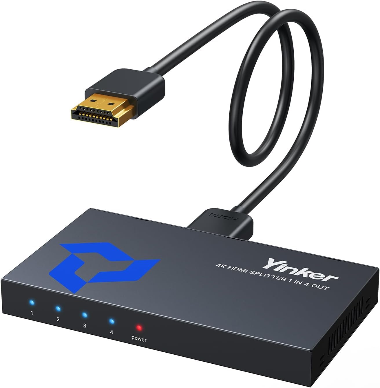 Yinker Splitter HDMI 1 in 4 Out 4K30Hz HDCP1.4 EDID HDR con Cavo 1.5m