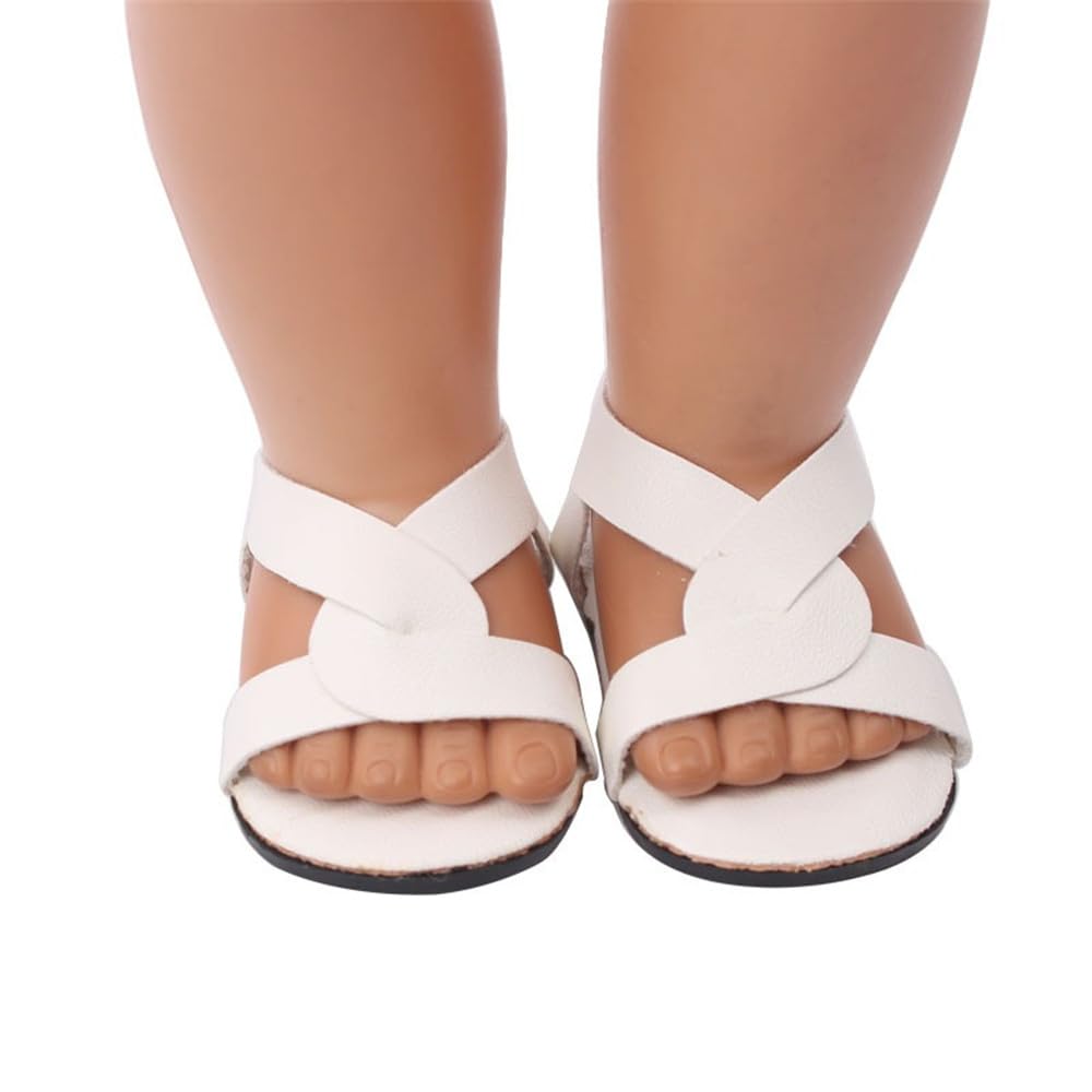 Uterui 18in Doll Sandals 46cm American Doll White Flat Shoes Costume Accessory