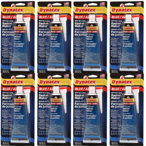 Image of Dynatex Blue RTV Silicone Gasket Maker 3 oz Tube - Oxygen Sensor Safe, OEM Specs, Gear Oil Resistant, Oil /Water Resistant, Made in the USA (8-Pack)