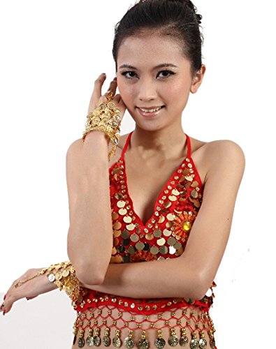 FZBNSRKO 2 Pcs Belly Dance Gold Triangle Bracelet Gypsy Jewelry Coin Bracelet Wrist Hand Bracelet Bangle Rings for Halloween Costume Present4