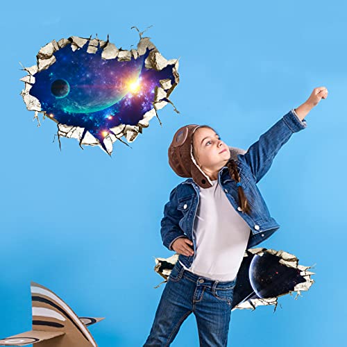Superdant 3 Pieces 3D Space Wall Decor Stickers Broken Space Decal Sticker Outer Space Planet Stickers Murals Wallpaper Decor Vinyl Diy Art For Home Floor Ceiling Living Room Bedroom #TOP2