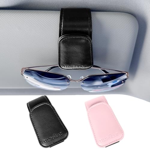 Image of TILDOSAC Magnetic Sunglass Holder for Car Visor,Leather Glasses Holder,Vehicle Accessories Sunglasses Visor Clip for Truck 2 Pack (Black Pink)