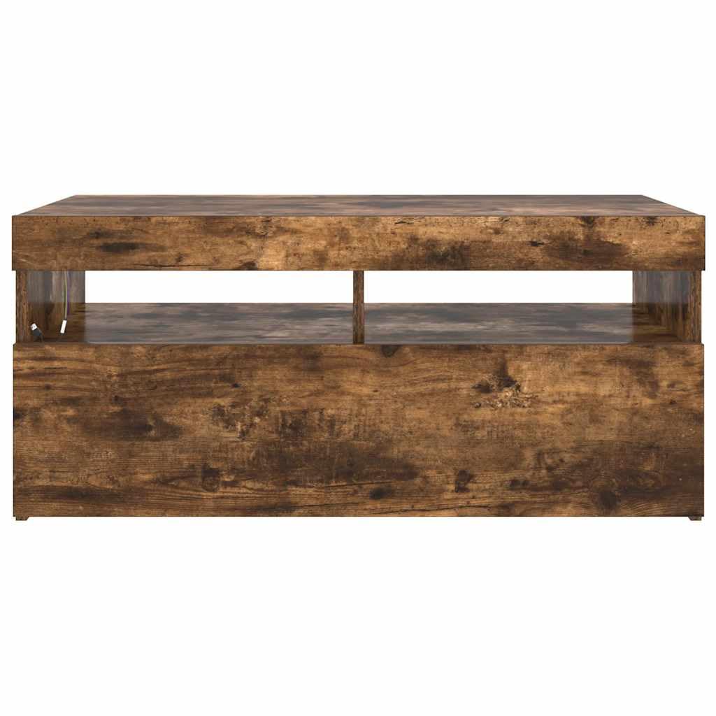 Meuble TV Moderne avec Éclairage LED RGB, Meuble de Salon en Bois d'Ingénierie Chêne Fumé 90 cm, Rangement Pratique pour Téléviseur, Console de Jeux Vidéo et Déco Salon