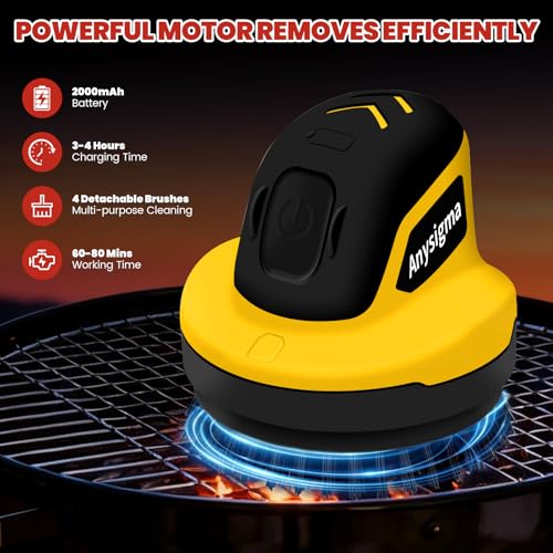 Image of Electric Grill Brush for Outdoor Grill- 4 Replaceable Heads, 3000mAh IPX7 Waterproof BBQ Cleaning Scrubber for Kitchen & Car & Bathroom - Ideal Mother's for Grill Lovers, Dad, Mom
